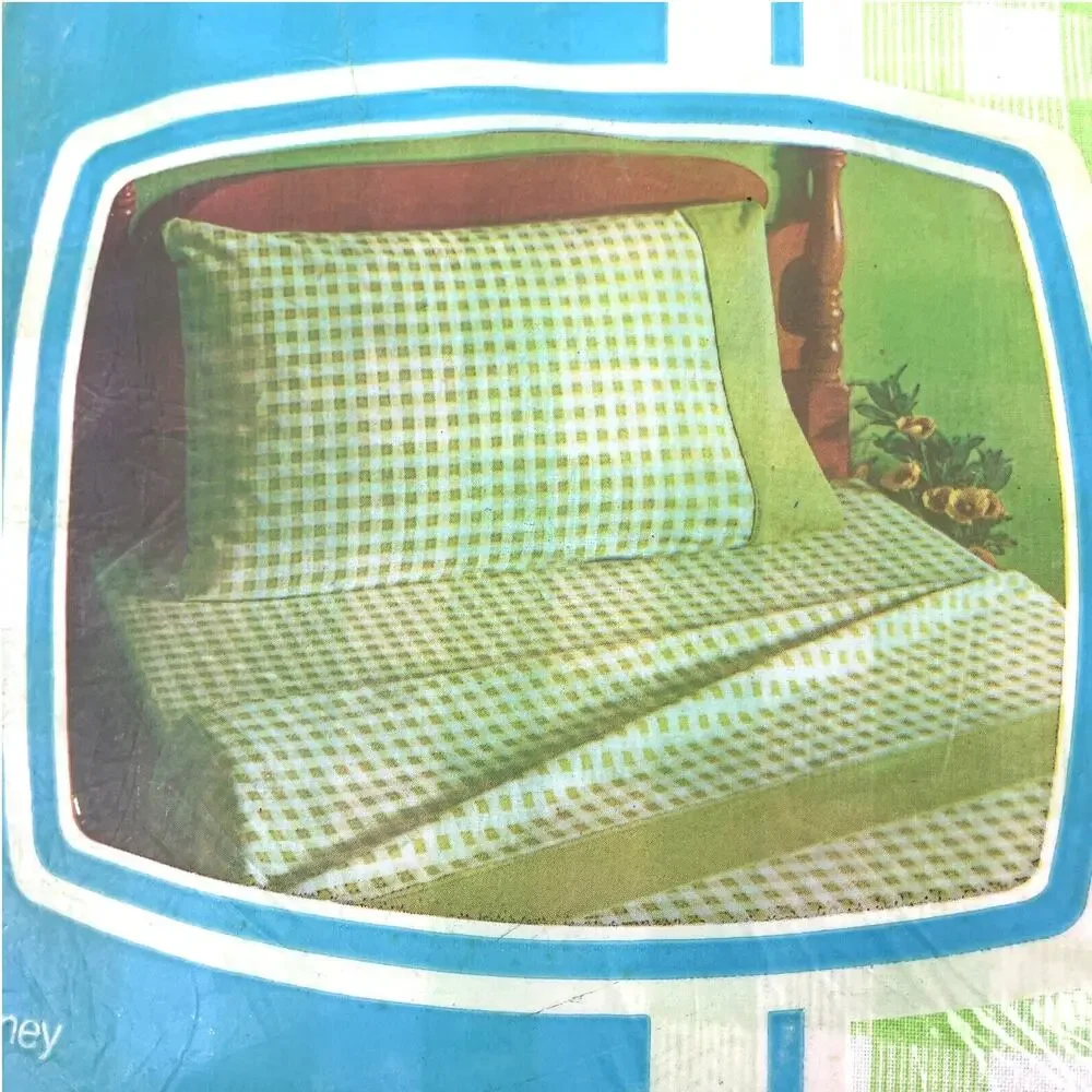 Vintage NIP JCPenney Twin Fitted Sheet – Lime Green Check Fashion Manor NOS